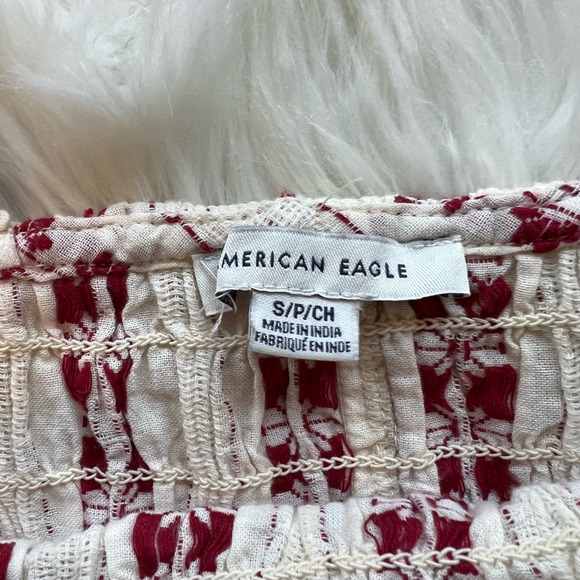 American Eagle Outfitters Womens Tank Top White Red Floral Sleeveless Smocked S - Picture 6 of 6